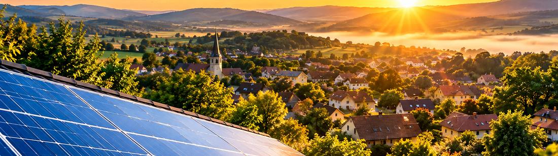 Village d'Auvergne-Rhône-Alpes vu depuis une toiture photovoltaïque